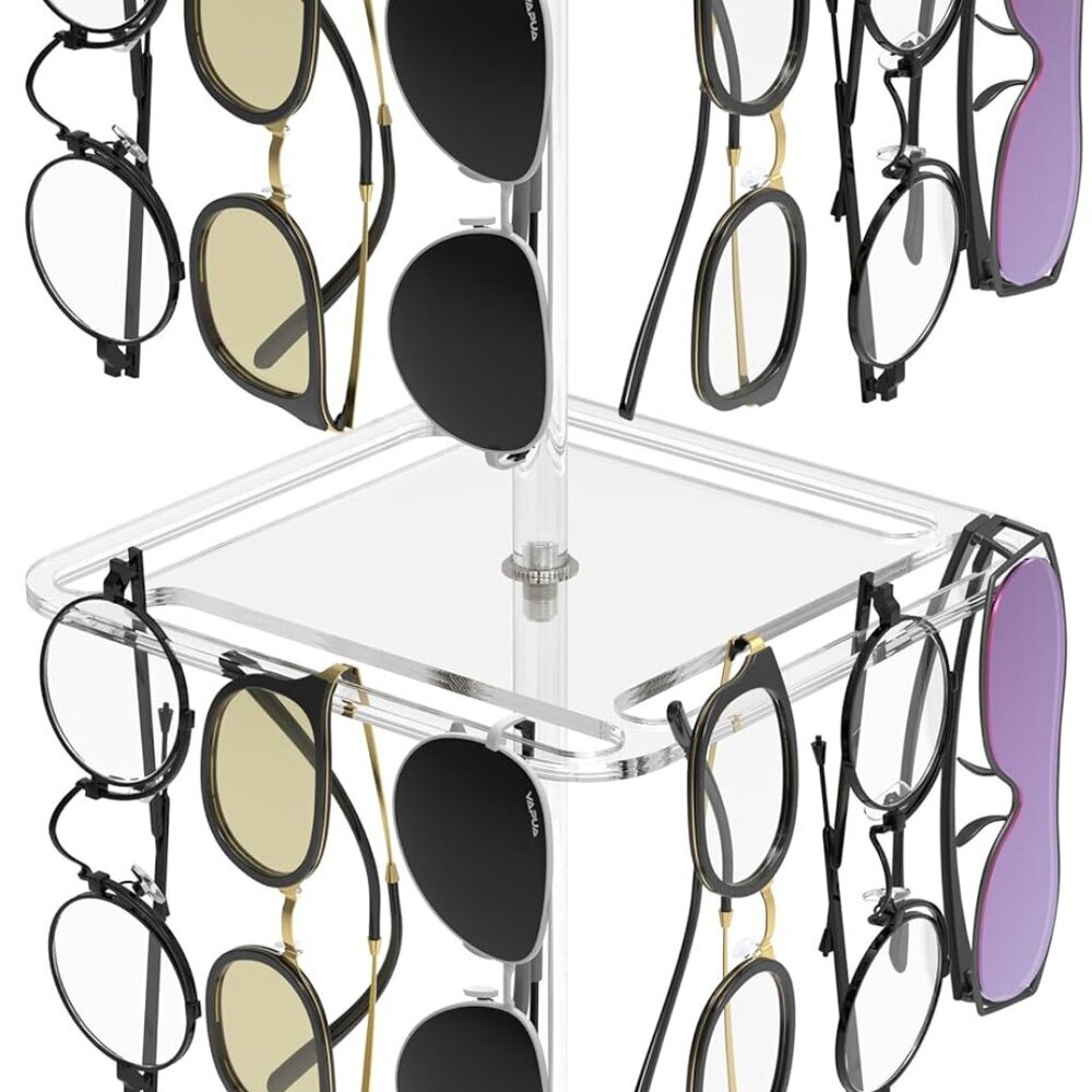 360° Rotating Acrylic Sunglasses & Eyeglasses Display Rack - Double-Tier Clear T
